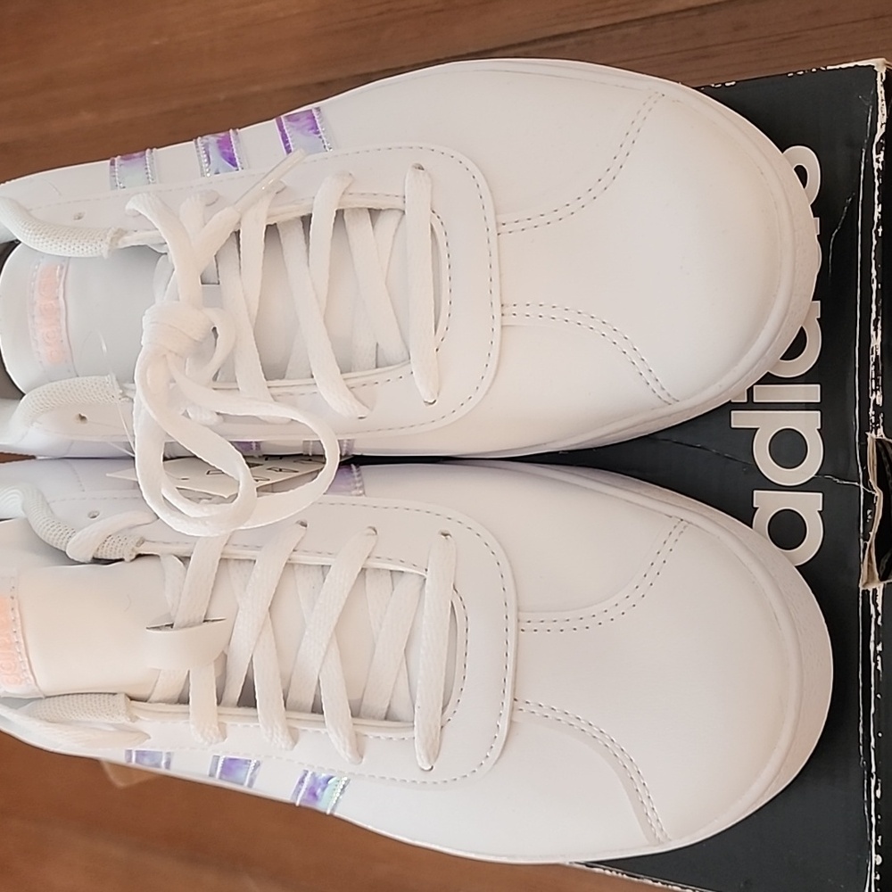 Unisex  Adidas VL Court 2.0 Sneakers with Iridescent Stripes Size 7 - Picture 7 of 7
